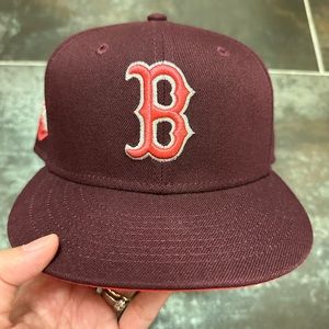 HT34 New Era Boston Red Sox Maroon Lava Red Visor 59FIFTY Fitted Hat Size 7